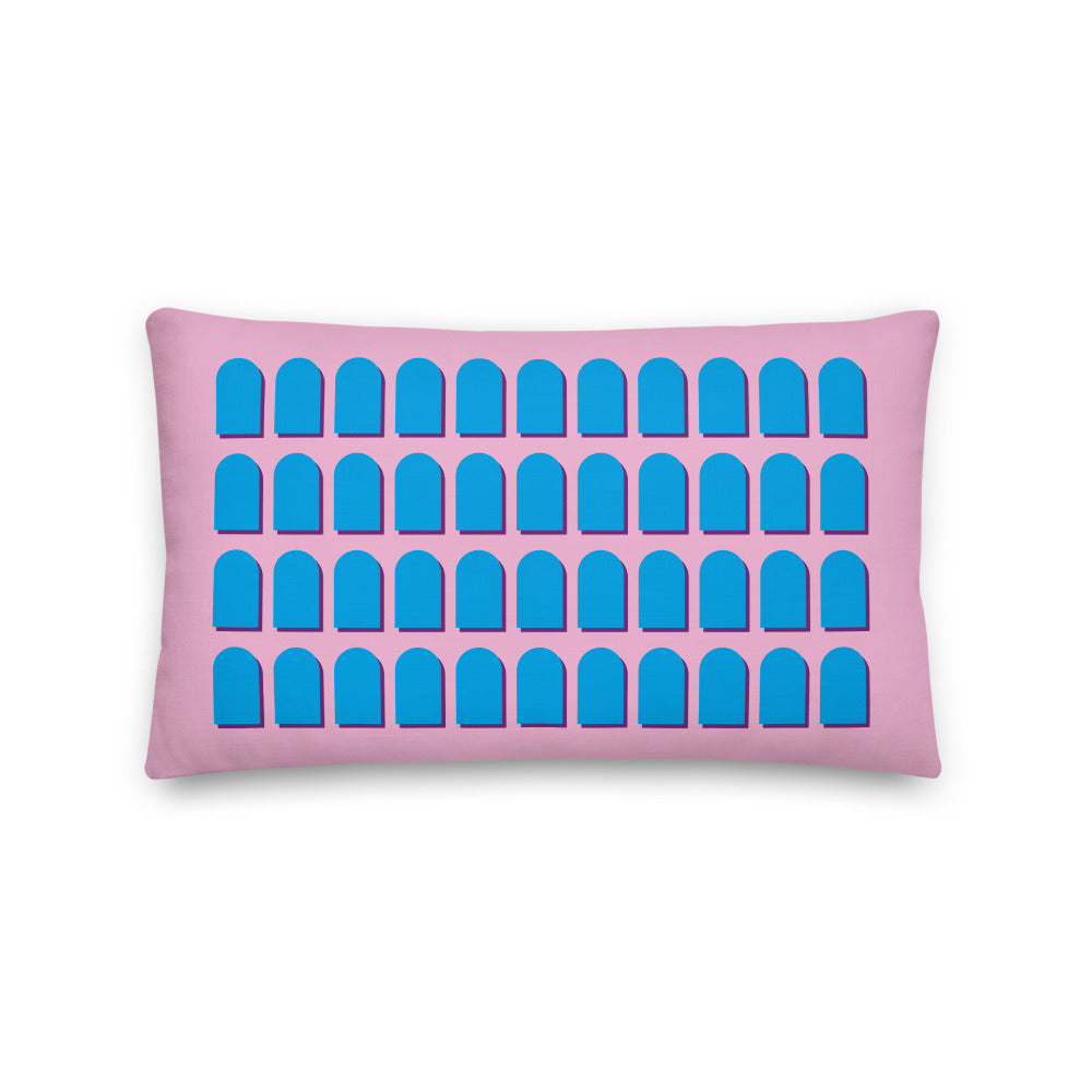 Pink Ground & Blue Arches Cushions