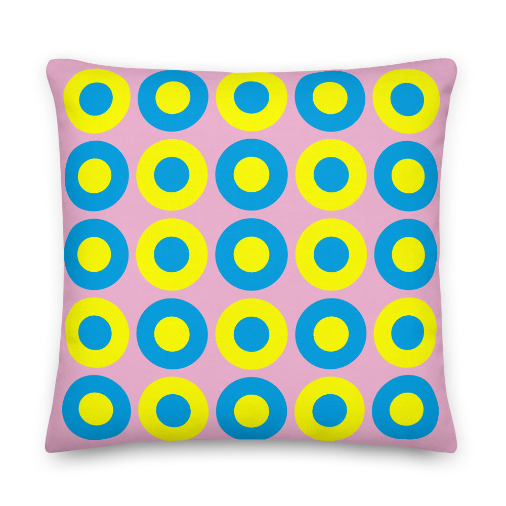 Carnation Pink, Blue & Yellow Chromadot Cushions (45*45cm, 50*30cm, Or 55*55cm)