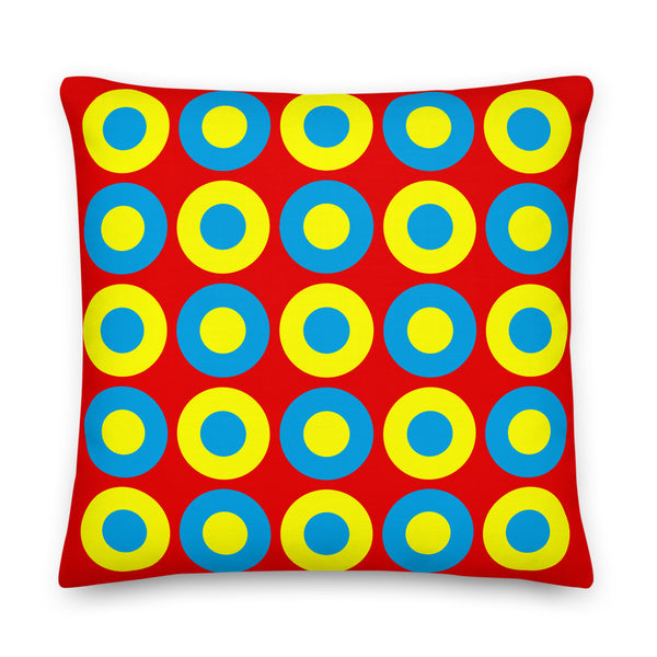 Scarlet, Blue & Yellow Chromadot Cushions (45*45cm, 50*30cm, Or 55*55cm)