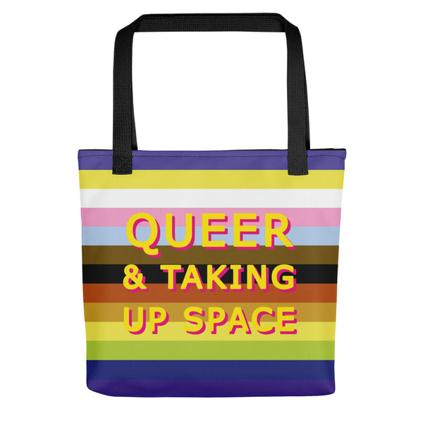 Queer & Taking Up Space Rainbow Tote Bags