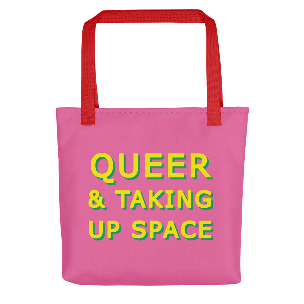 Queer & Taking Up Space Pink & Yellow Tote Bags