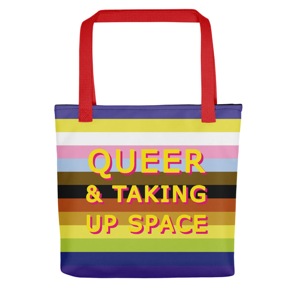 Queer & Taking Up Space Rainbow Tote Bags