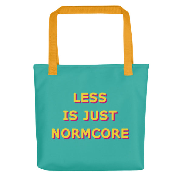 Less is Just Normcore Teal and Yellow Tote Bags