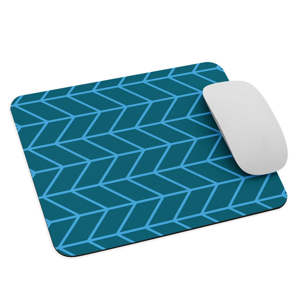 Teal & Blue Plywood Hatch Mouse Pad