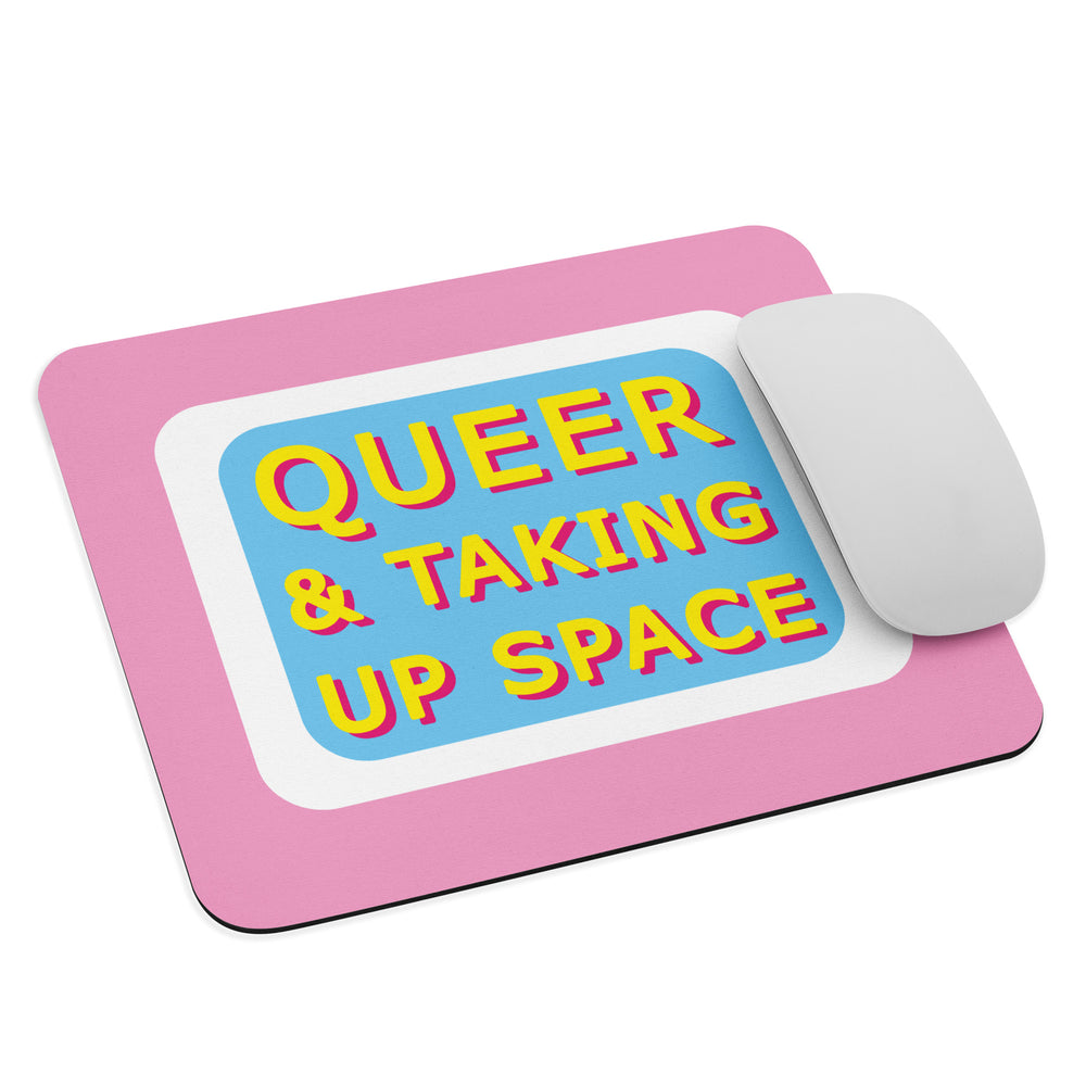 Queer & Taking Up Space Blue, White & Pink Mouse Pad